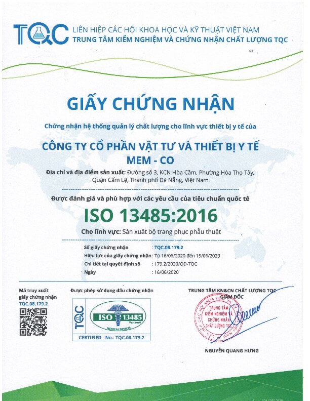 Medical equipment field quality management system certificate 16062020